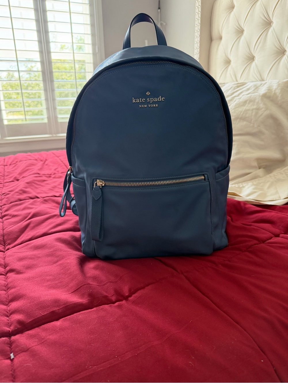 kate spade Navy Blue Nylon Backpack with Front Zip Pocket